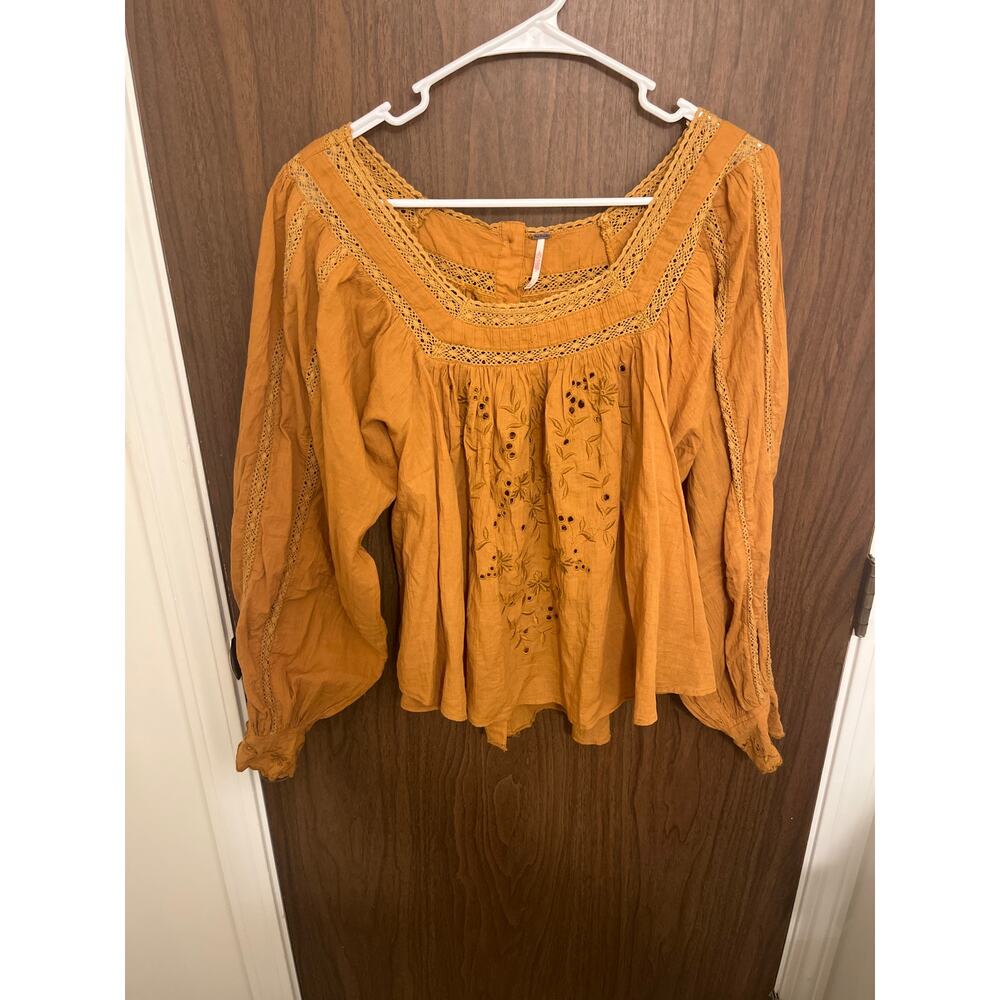 Free People Square Neck Eyelet Blouse, Size M